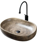 Oval Ceramic Vessel Sink for Bathroom, Retro Modern Above Counter Vanity Sink for Home or Hotel, Stylish Wash Bowl (Multi-colored-Small) with black faucet