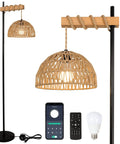 Cozy Tall Floor Lamp With Rattan Lampshade 3 Color Temperatures And Stepless Dimmer Smart Floor Lamp including accessories