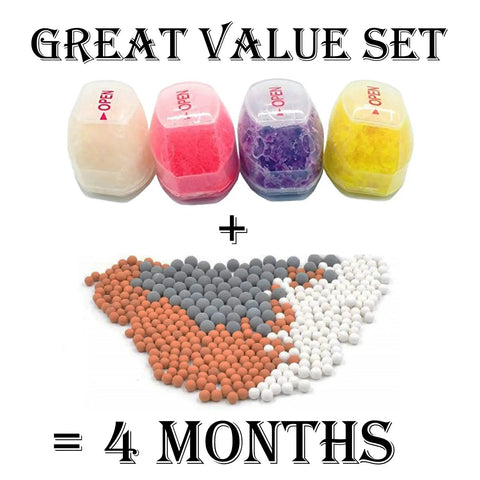 Replacement Filters Set For Vitamin C Filter Shower Head SH158 includes four scented filters and mineral balls for 4 months use.