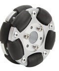60mm robot omni wheel with aluminium alloy hub, 360° rotation, and six black rollers