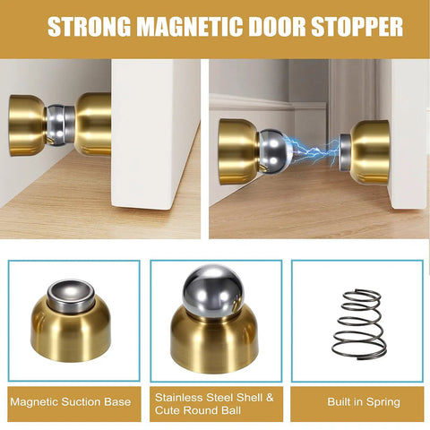 4 Pack Magnetic Door Stoppers With Screws, Heavy Duty Door Holder And Wall Mount Catcher, Stainless Steel Door Stop Keeps Doors Open, Built Tough For Bedroom And Bathroom, Gold Finish