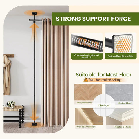 No Drill Room Divider Curtain Rod With 4 To 10 Feet Height And 28 To 140 Inch Width Heavy Duty Tension Rod for Diverse Floors