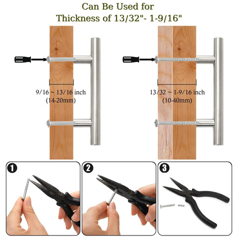 Illustration showing installation of 30 Pack 5 Inch Cabinet Pulls With 3 Inch Hole Center In Satin Nickel Premium Stainless Steel