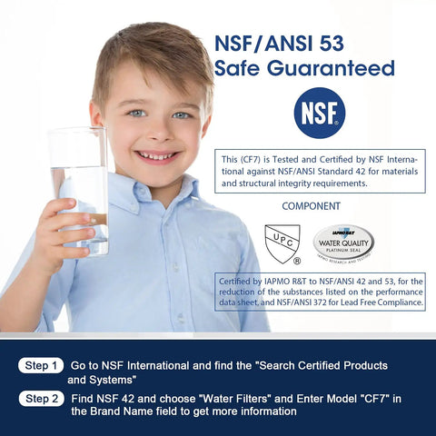 Child holding a glass of clean water, showcasing the safety of Fridge Water Filter Replacement for Samsung DA29-00020B 4 Pack NSF
