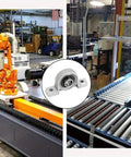 Industrial setting with conveyor and robotic arm, featuring 4 Pack Pillow Block Bearings 8mm ID Self Aligning Zinc Aluminum Alloy Flange Mount