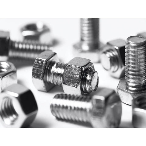 Close-up of Heavy Duty Carbon Steel Nuts And Bolts Kit 265 Piece Assortment For Home And Workshop, showing hex nuts and bolts.