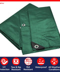 Beefy 10 Mil Thick Waterproof Poly Tarpaulin Cover 20 By 25 Feet Green Black Outdoor Tarp With Aluminum Grommets shown folded