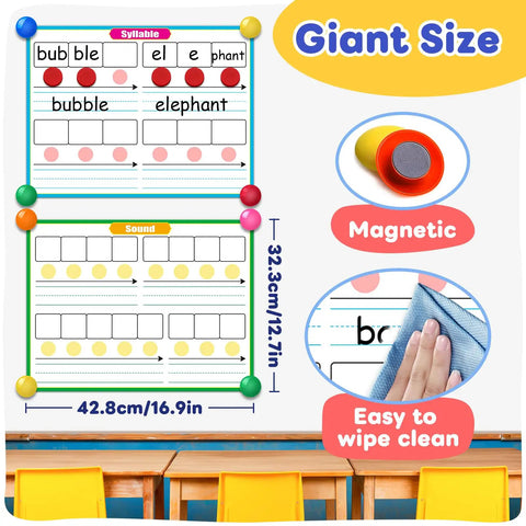 Giant Phonics Dry Erase Cards Six Pack For Phonemic Awareness And Syllable Practice with magnetic and wipe-clean features