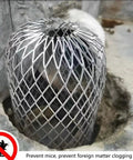 Expandable 3.5 Inch Aluminum Gutter Downspout Guards 4 Pack Leaf Filter Strainer Protectors installed on downspout preventing clogs
