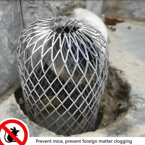 Expandable 3.5 Inch Aluminum Gutter Downspout Guards 4 Pack Leaf Filter Strainer Protectors installed on downspout preventing clogs