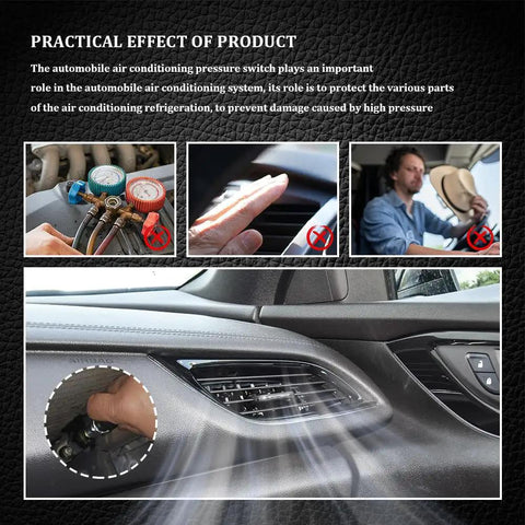 Visual demonstration of AC Pressure Sensor Switch Replacement OEM 1551343 13587668 Direct Fit No Hassle Install For Buick Cadillac Pontiac showing installation and effects on car dashboard air conditioning system.