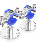 WYSIWYKA 304 stainless steel pipe supports, 2-pack, wall/ceiling mounts with blue clamps for 38–40mm OD pipes