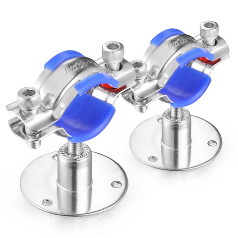 WYSIWYKA 304 stainless steel pipe supports, 2-pack, wall/ceiling mounts with blue clamps for 38–40mm OD pipes