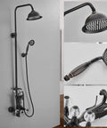 Modern Wall Mounted Shower System With Large Rainfall Shower Head And Ergonomic Handheld Sprayer Matte Black Bathroom Faucet Set with handheld sprayer and rainfall head.
