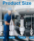 5-piece grease gun needle accessory set, front view, includes dispenser, rubber coupler, detachable tip and two nozzles