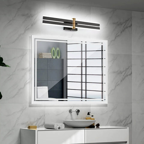 Sleek Aluminum Black And Gold LED Vanity Lights For Bathroom 24 Inch Wall Mount Fixtures Over Mirror With White Light 5500K