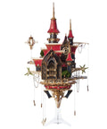 Epic 3D Wooden Puzzle Kit For Adults Steampunk Castle Model With LED Lights DIY Architectural Build For Display Decor And Gift Ideas 699 Pieces Great Gift For Puzzle Lovers, 699-piece wooden castle display on stand