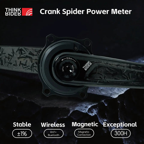 Close-up of a Dual Sided Cycling Power Meter For 110 BCD 4 Bolt Cranks, featuring magnetic connection and Bluetooth.