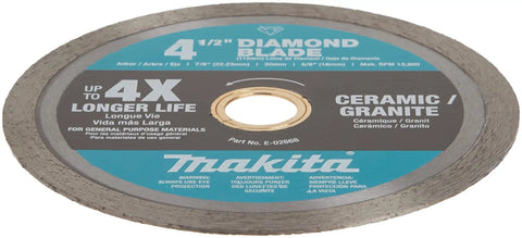 Four And A Half Inch Diamond Blade With Continuous Rim For General Purpose Tile Granite Ceramic Porcelain And Stone Cutting Ideal For Wet Or Dry Use And A Smoother Faster Finish, showing brand details.