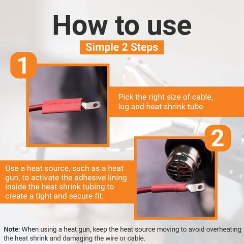 Steps to use Marine Grade Heat Shrink Tubing Kit Large Size Assortment One Half Inch Five Eighths Inch Three Quarters Inch Dual Wall.