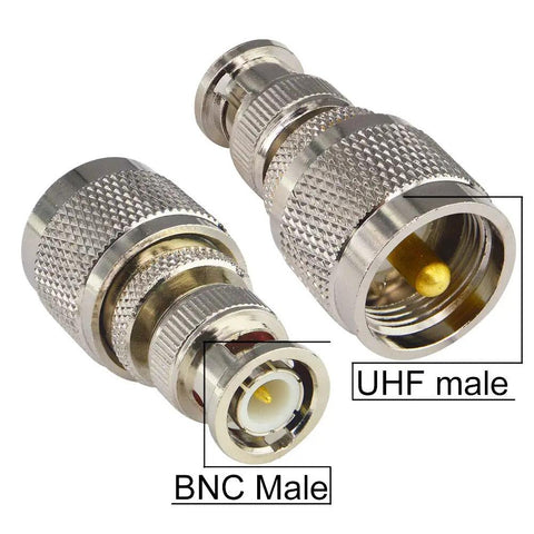 BNC and UHF male connectors from 8 Piece BNC to UHF Adapter Kit PL259 SO239 To BNC Male Female Converters, Low Loss 50 Ohm RF Coax Connectors