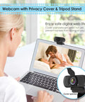 1080P HD Webcam With Built In Microphone And Sturdy Tripod, Full Glass Lens Delivers Sharp Video, privacy cover opened.