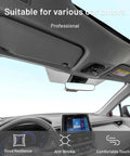 Hiksuky auto headliner fabric, gray velvet with foam backing, front interior view in car.