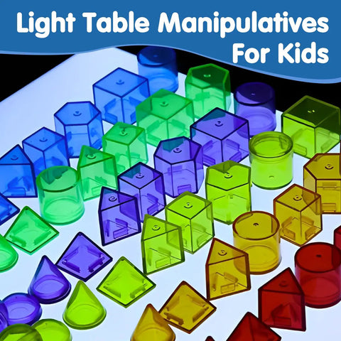60-Piece Kid-Friendly 3D Shapes For Kids Translucent Geometric Set For Light Table Play And STEM Learning with colorful shapes