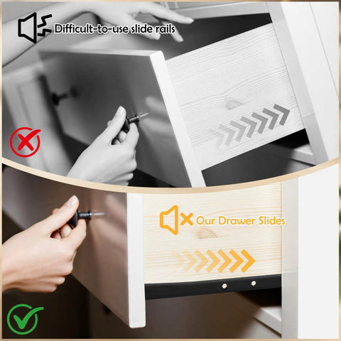 Comparison of difficult-to-use slide rails and smooth operation using Lock In That Smooth Storage With Twelve Inch Bottom Mount Drawer Slides Heavy Duty Metal Sliding Rail Pair.