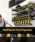 Large Power Tool Organizer Wall Mount Four Layer Beefy Heavy Duty Steel Rack With 400lbs Capacity Battery Storage And Eight Cordless Drill Holders For Garage Workshop.