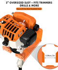 Heavy Duty Weed Eater And Hedge Trimmer Wall Mount Rack with 2 inch slot for garage storage, shown with trimmer installed
