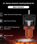 K1 Series Hotend Upgrade Ceramic Heating Block Kit With Buckle Terminal Unicorn Quick-Swap Nozzle Kit 3D Printer Hotend For K1C K1 K1 SE K1 Max High Speed 600mm Per Second New Version, shown with ceramic block and nozzle