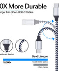 Heavy Duty Fast Charging Gear Featuring Quick Charge 3.0 Wall Plug And Snappy Car Adapter Plus Two Beefy Braided Usb C Cables for Samsung Galaxy S Series and Apple Phones, showcasing durable USB-C cables.