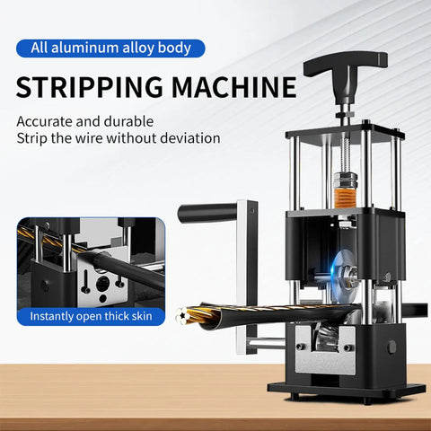 Copper Wire Stripping Machine With Adjustable Range From 0.04 To 1 Inches displayed on a table.