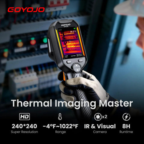 Pro Grade High Resolution Thermal Imaging Camera With 240x240 IR Sensor And 2MP Visible Camera Fusion Imaging 25Hz handheld shown in use for electrical inspection.