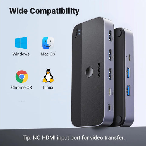 USB Three Point Zero Switch For Two PCs To Share Keyboard Mouse Printer Scanner And Other USB Devices With Four Ports