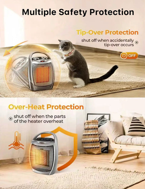 Portable Ceramic Space Heater with Thermostat 1500W Indoor Electric Space Heater Fan with Overheat and Tip Over Protection