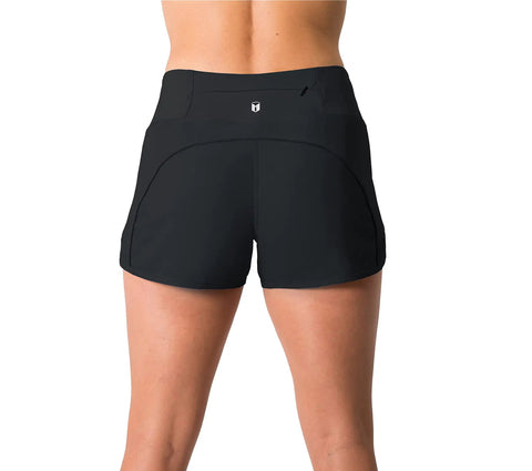 Rear view of Ultra Lightweight Women's 3 Inch Running Shorts With Mesh Liner, Zip Pocket And Breathable WOD Volleyball Style For Training