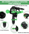 4 Pack 360 Degree Lawn Sprinklers for Yard with Water Stop Rings showcasing rotation adjustment and nozzle detail