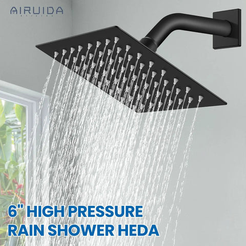 Hassle Free Matte Black Shower Faucet Set With Six Inch Rainhead And Tub Spout Solid Brass Rough In Valve All In One Bath Kit That Makes Renovations Dead Simple