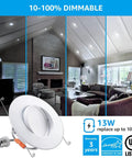 6 Inch Gimbal LED Recessed Light Kit Dimmable 13W Downlight Mood Lighting 5000K Daylight CRI90 Rotatable Wide Beam UL Listed