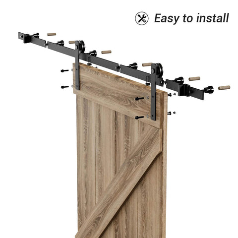 Heavy Duty Sliding Barn Door Hardware Kit With 72 Inch Rail System, Adjustable U Shape Floor Guide, Wall Mount Rail, Splicing Track