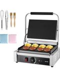 VEVOR Commercial Panini Grill 1800W Electric Sandwich Press With Stainless Steel Construction Temp Control Non Stick Enamel Plate cooking burgers.