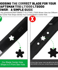 Diagram showing 5 Point Star center hole and 6 Point Star center hole for 42 Inch Mower Blades For Craftsman LT1000 LT2000 T110 Zero Turn Riding Mower Replacement 138971 532138971 With 5 Point Star Center Hole Mounting Pattern Fits 42 Inch Decks