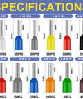 Ferrule Crimping Tool Kit With Wire Stripper, 2500 Pcs Ferrule Terminals, AWG 23-7 And AWG 22-7 End Terminals, specifications