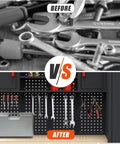 Top Shelf Heavy Duty Steel Garage Storage Cabinet System With Smooth Rolling Tool Chest And Secure Locking Drawers For A Zero Sweat Workshop Setup That Frees Up Major Floor Space before and after organization comparison.