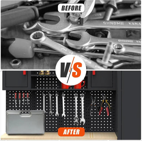 Top Shelf Heavy Duty Steel Garage Storage Cabinet System With Smooth Rolling Tool Chest And Secure Locking Drawers For A Zero Sweat Workshop Setup That Frees Up Major Floor Space before and after organization comparison.