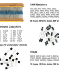 1540 Piece Electronics Component Assortment Kit With LED Diodes Transistors Resistors Capacitors And 40 Pin Male To Male Jumper Wires For DIY Projects And Maker Enthusiasts. 1/4W resistors, electrolytic capacitors, and transistors
