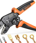 Pro Grade Heavy Duty Five In One Wire Crimping Tool For Dupont And Open Barrel Terminals with ratcheting jaw system and jaws displayed