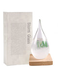Storm Glass Weather Predictor Barometer Bottle with Wood Base for Home and Office Decor and Weather Station, Crystal Forecast